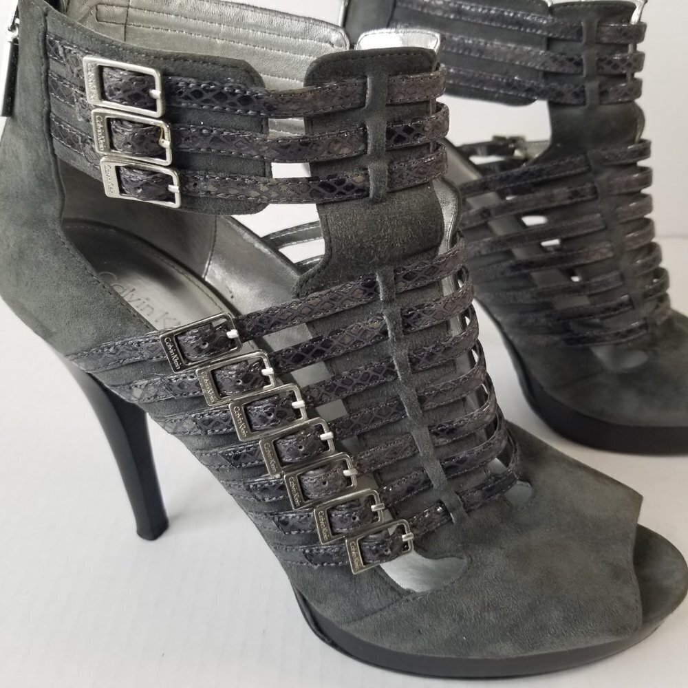 Calvin Klein Danica Platform Stiletto Heels Pumps Grey Suede Date Night Sz 9.5 - Picture 8 of 16